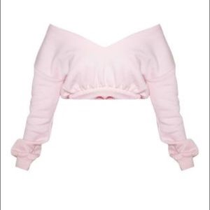 BABY PINK CROP OFF SHOULDER SWEATER!!